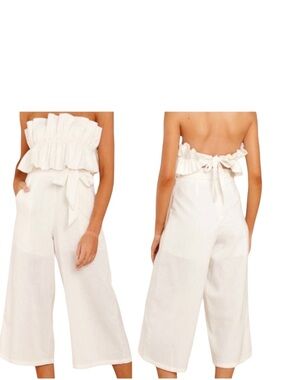 Saints and Secrets Strapless Ruffle Linen Jumpsuit